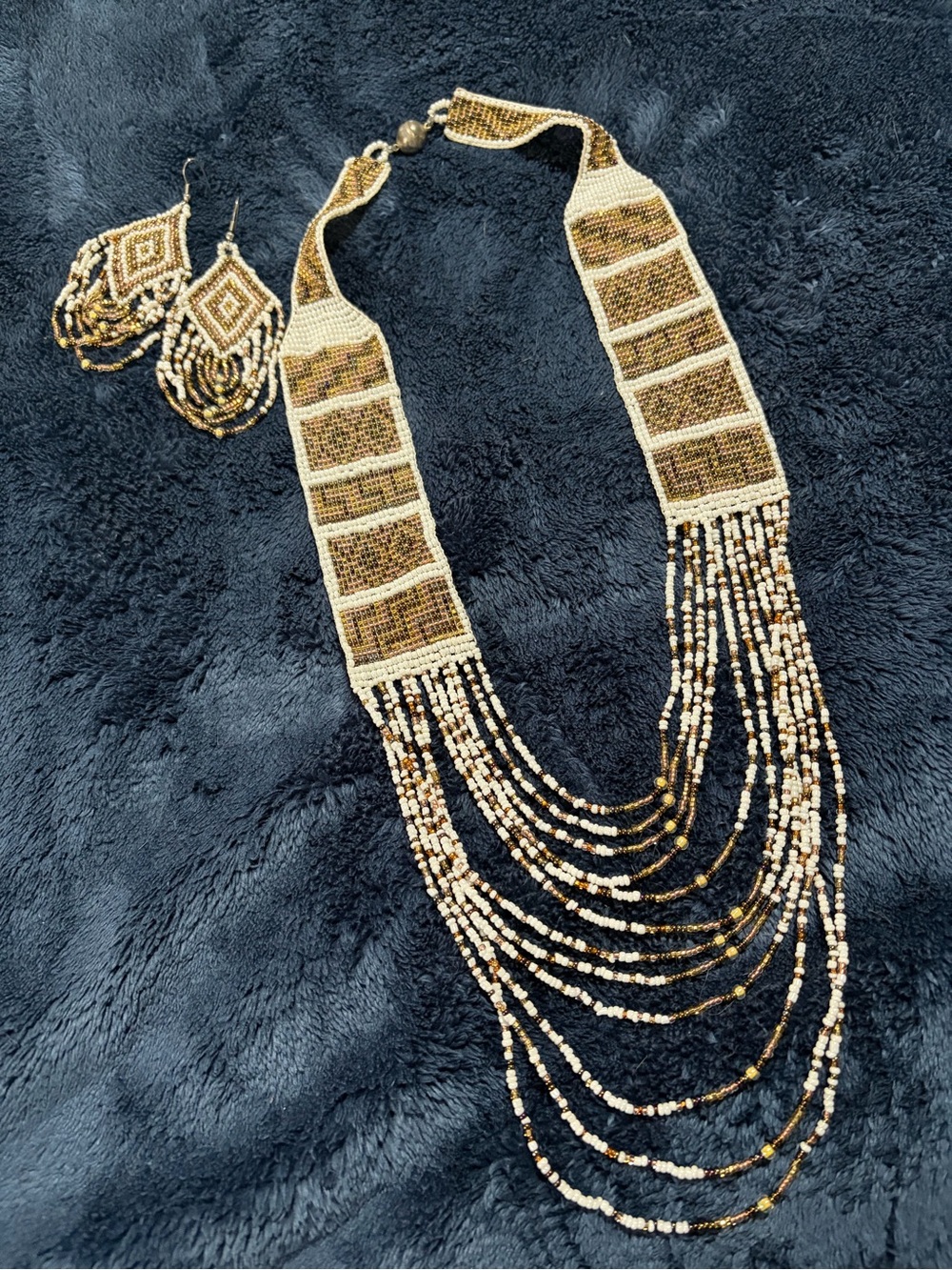 Handmade Woven Bead Necklace and Earring Set